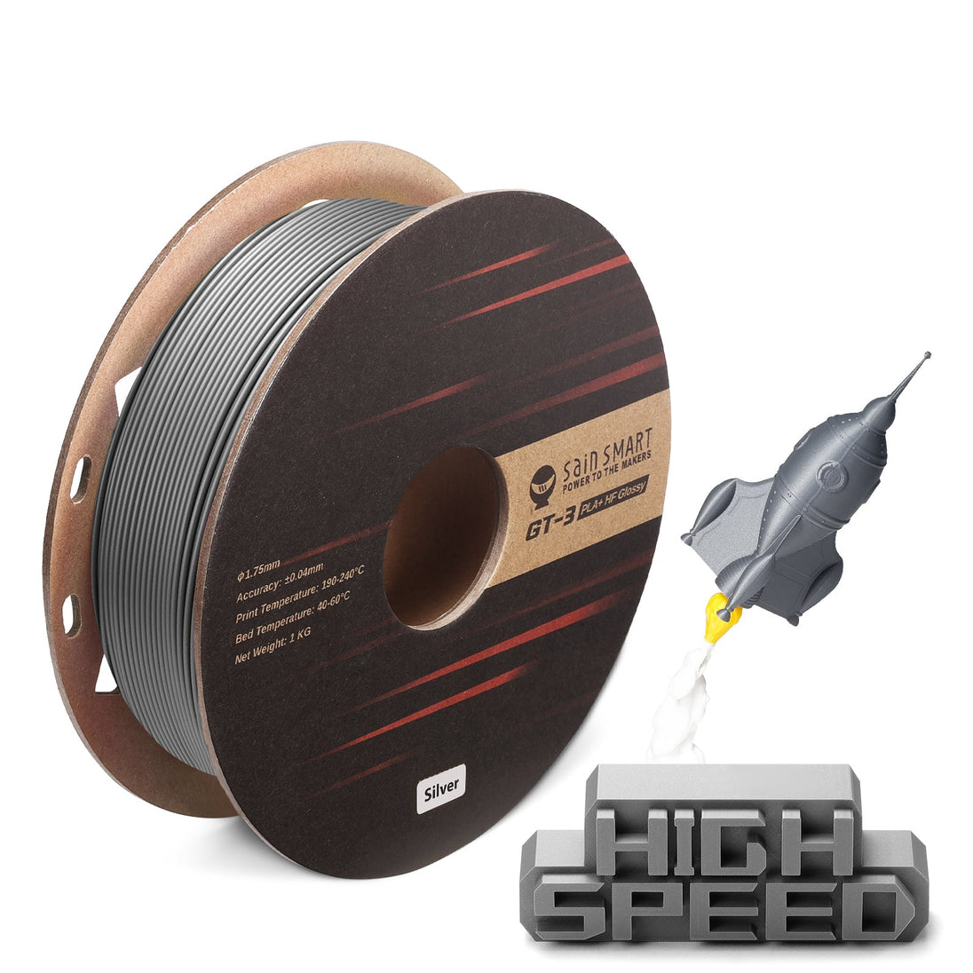 GT-3 high speed glossy PLA+ filament 1.75mm 1kg
