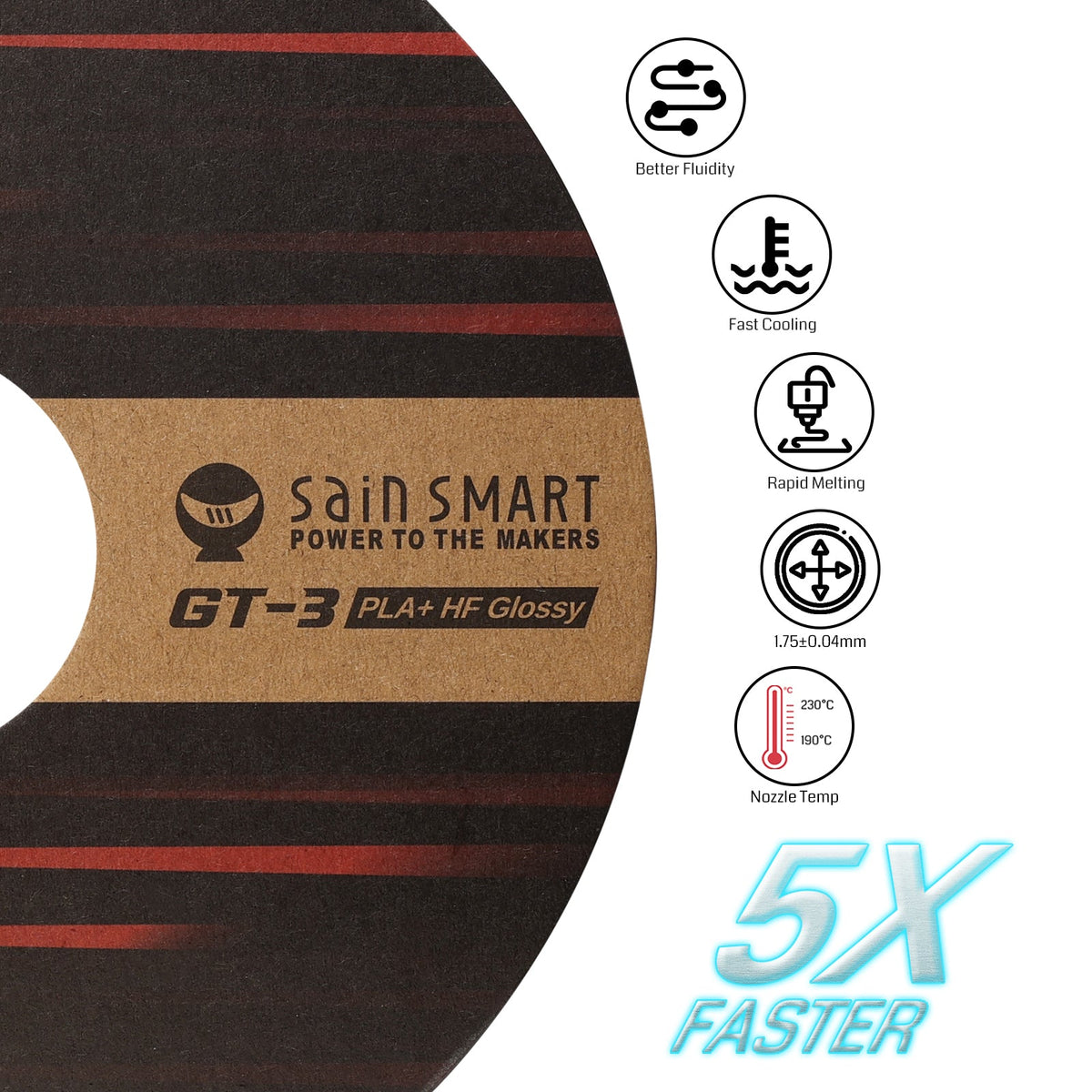 GT-3 high speed glossy PLA+ filament 1.75mm 1kg