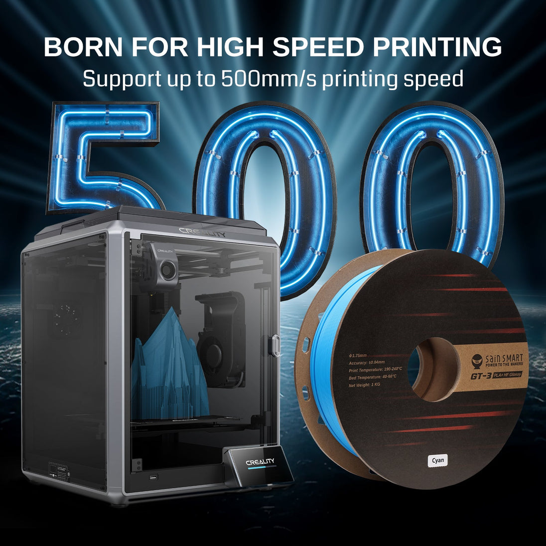 GT-3 high speed glossy PLA+ filament 1.75mm 1kg