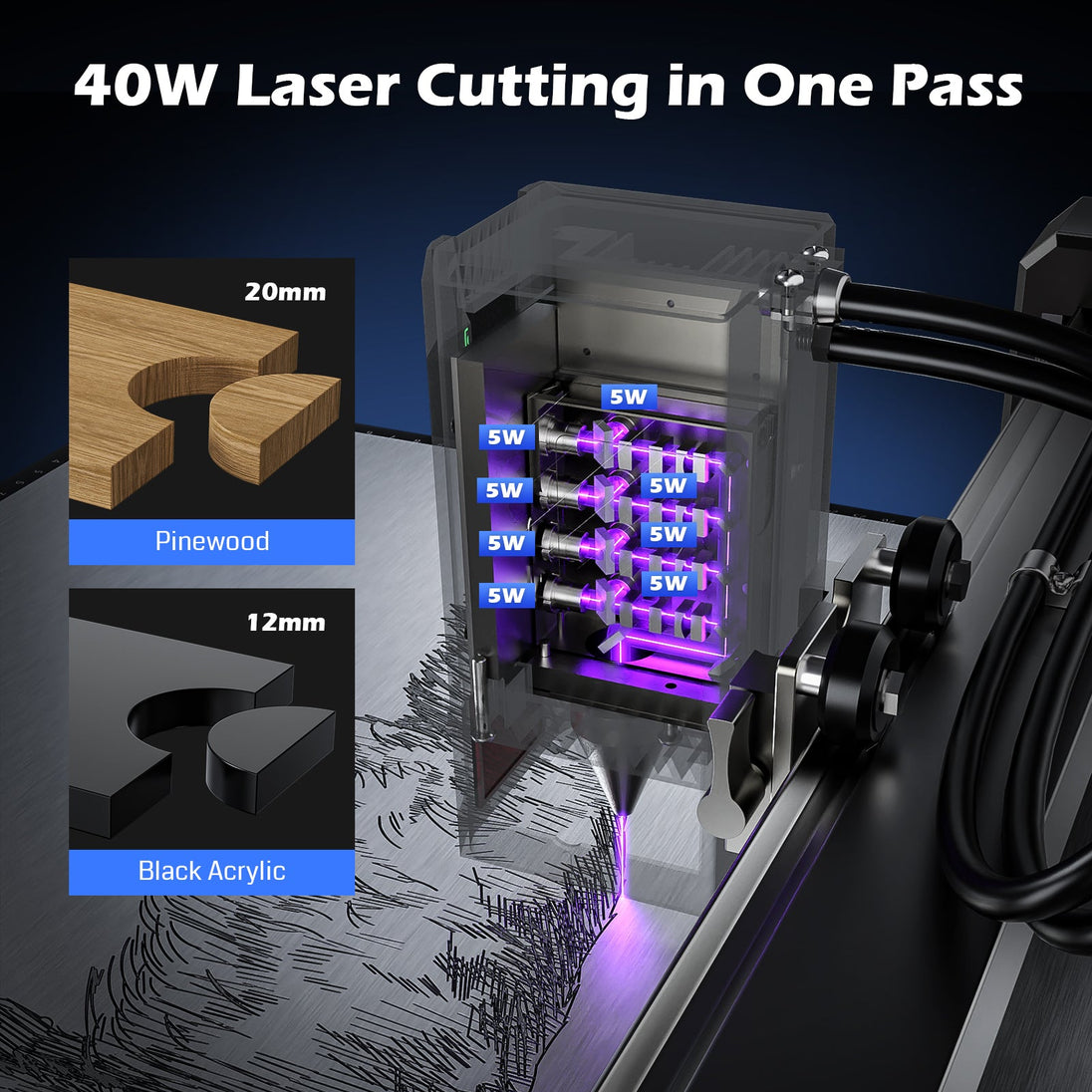 L8 laser engraver machine, 20W/40W, air assist, Lightburn camera