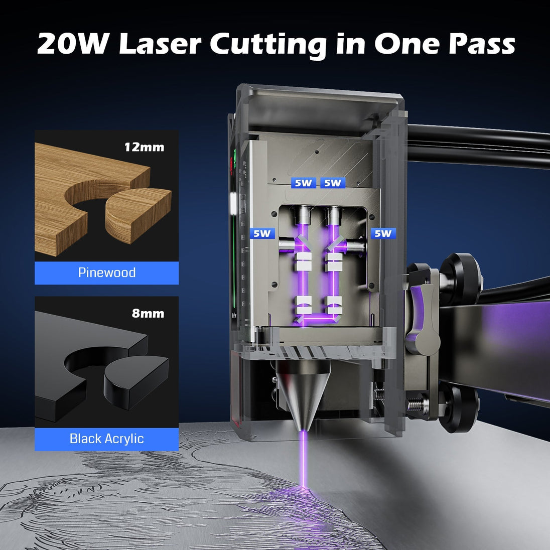 L8 high speed all-in-one laser engraving machine with air assist