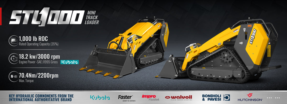 MechMaxx Croba STL1000 mini skid steer with 4-in-1 bucket