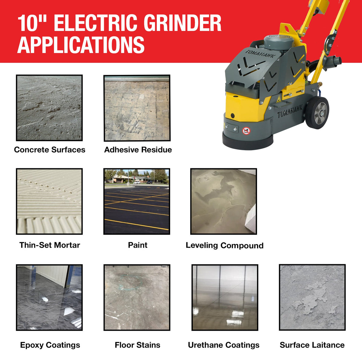 10" Electric Concrete Floor Grinder 1.5HP Motor for Smoothing, Floor Prep, Coatings - view 5