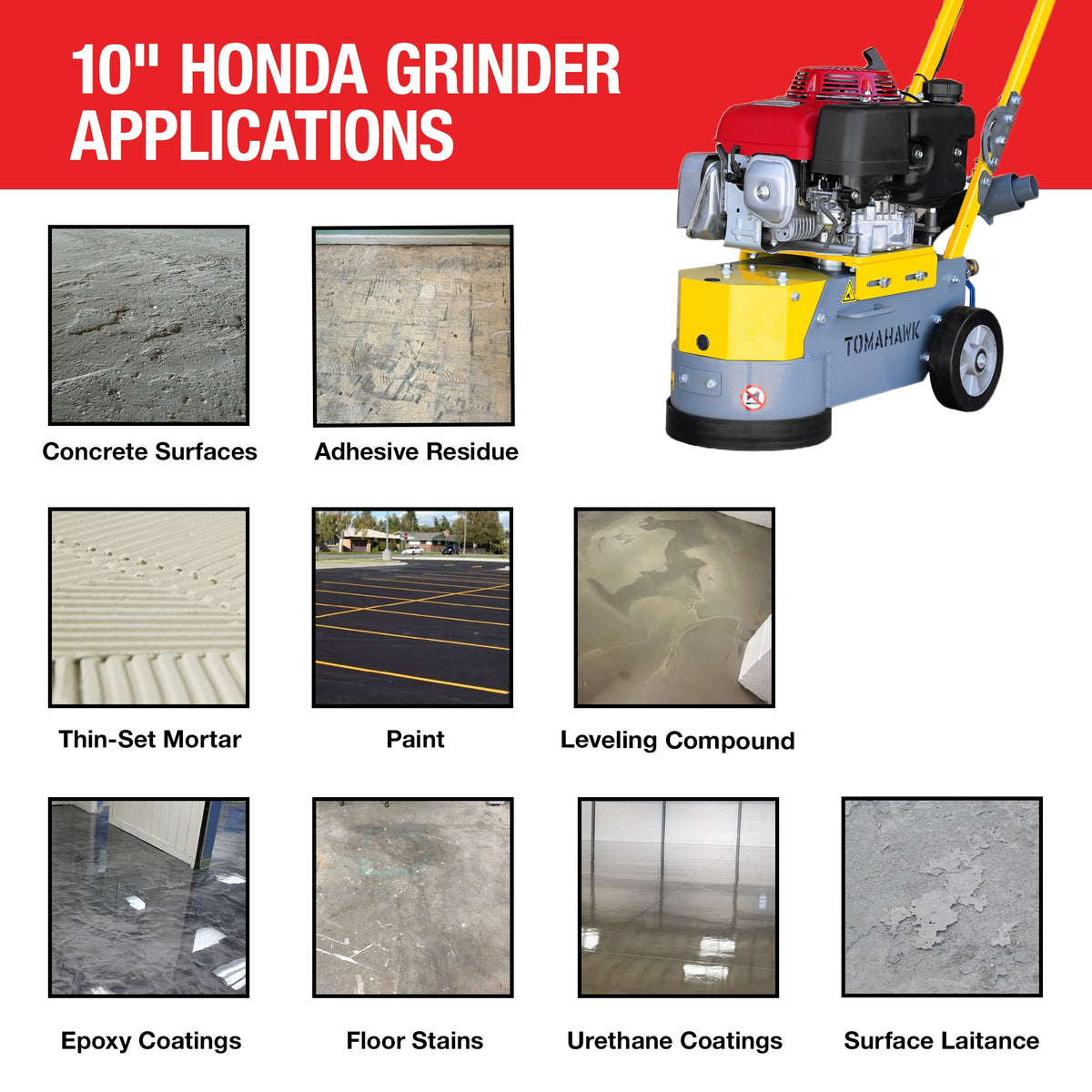 10" Honda Concrete Floor Grinder 10HP GXV390 Motor for Smoothing, Floor Prep, Coatings - view 3
