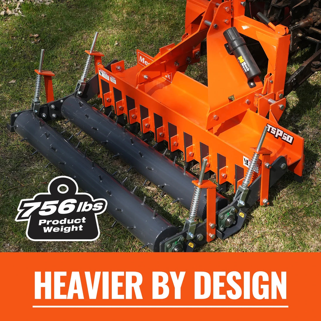MechMaxx 60" Heavy Duty Soil Pulverizer, Double Spiked Roller, 21 Shanks, Category 1 and 2, 3 Point Hitch Tractor Attachment, TSP60D - view 3
