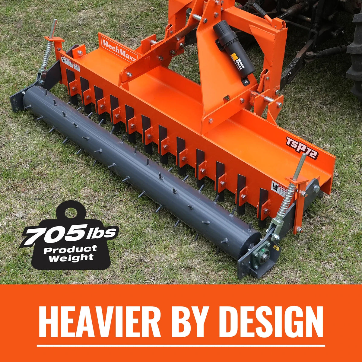 MechMaxx 72" Heavy Duty Soil Pulverizer, Single Spiked Roller, 25 Shanks, Category 1 and 2, 3 Point Hitch Tractor Attachment, TSP72 - view 3