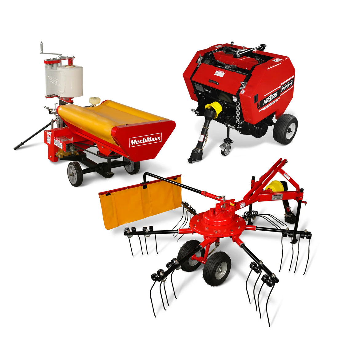 MechMaxx Hay Baler & Hay Wrapper & Hay Rake Tedder Bundle, HB3120, HW20, HT100