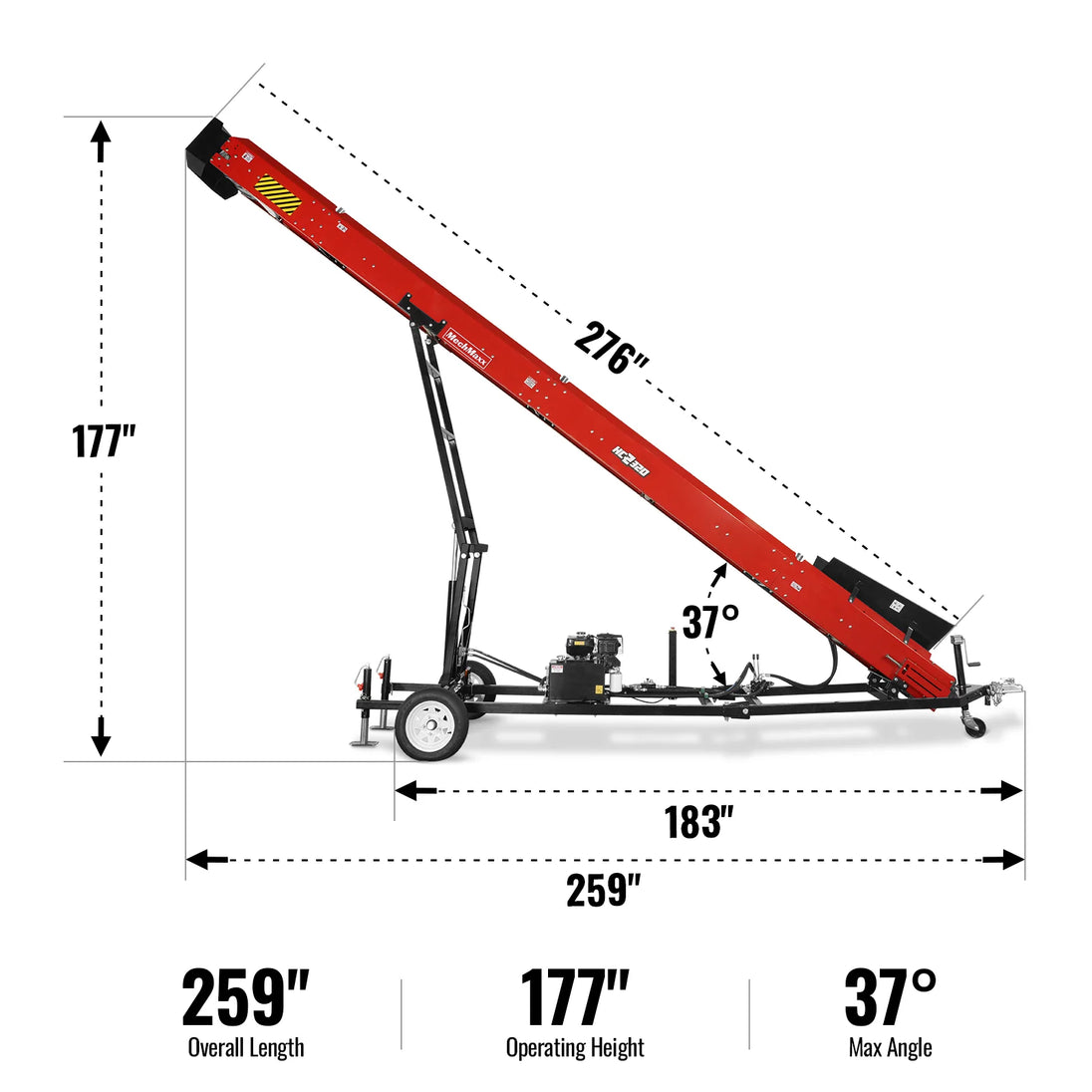 MechMaxx Heavy Duty Conveyor, 9HP 270cc Gasoline Powered Max. 180" Lift Height, 276'' Length, 19.7" Width, HC2320 - view 4
