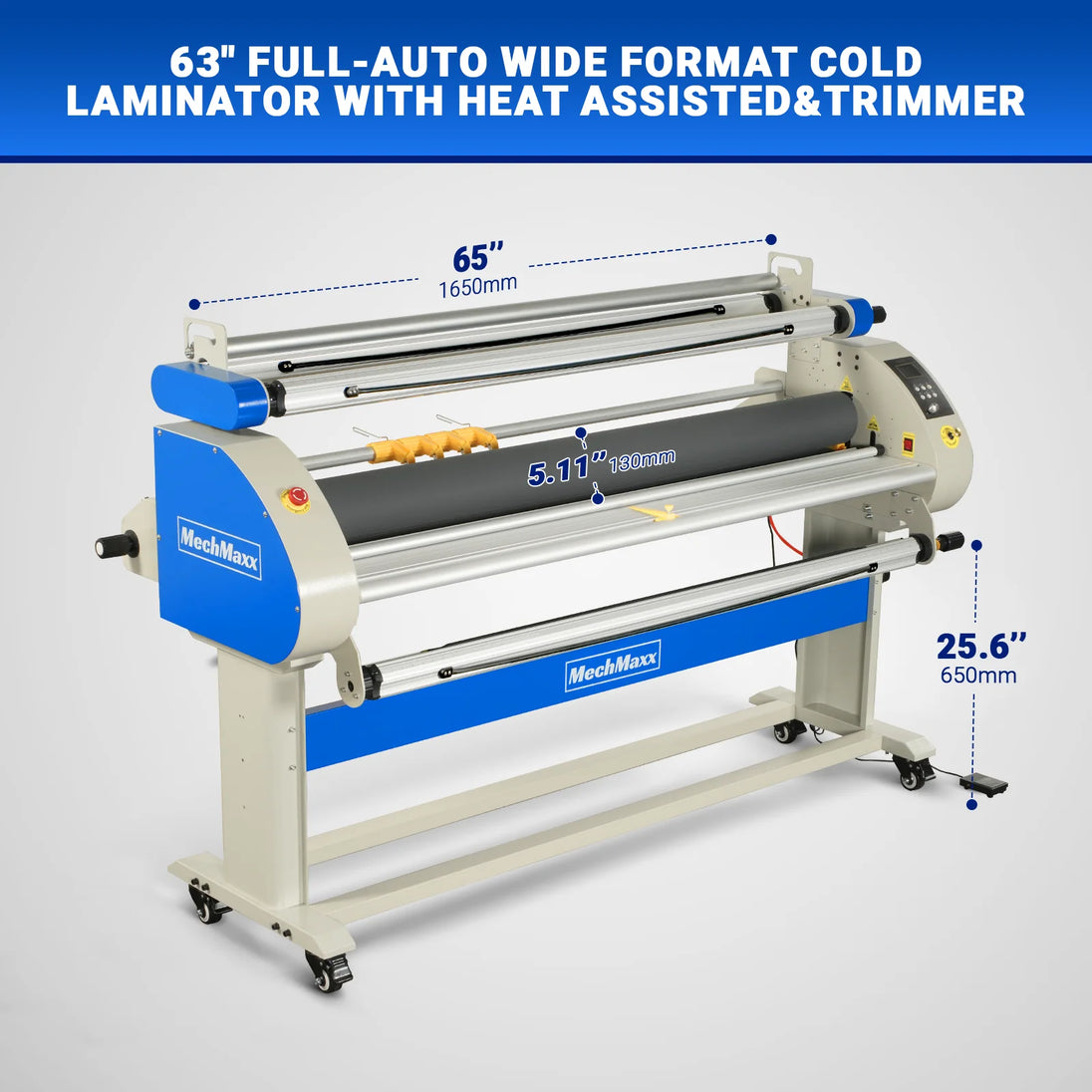 MechMaxx 67" Wide Format Full Auto Cold & Heat Assisted Pneumatic Laminator Machine with 4 Trimmers, Max Speed 52.5 ft/min, 63" Max Laminating Width, 1.1" Max Thickness, Infrared Heating, Digital Control (Requires Air Compressor, Not Included)-1700-A3 - view 2