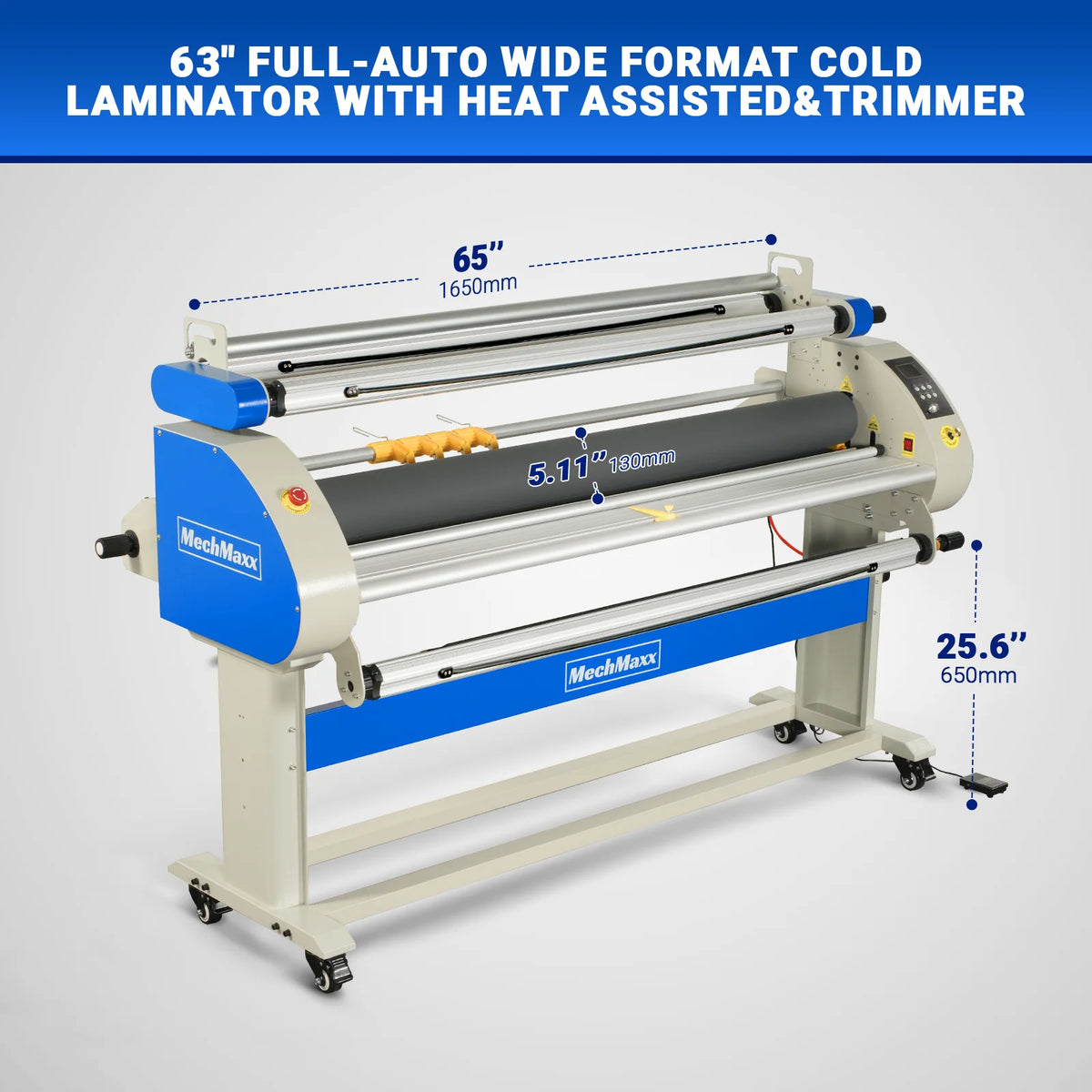 MechMaxx 67" Wide Format Full Auto Cold & Heat Assisted Pneumatic Laminator Machine with 4 Trimmers, Max Speed 52.5 ft/min, 63" Max Laminating Width, 1.1" Max Thickness, Infrared Heating, Digital Control (Requires Air Compressor, Not Included)-1700-A3 - view 2
