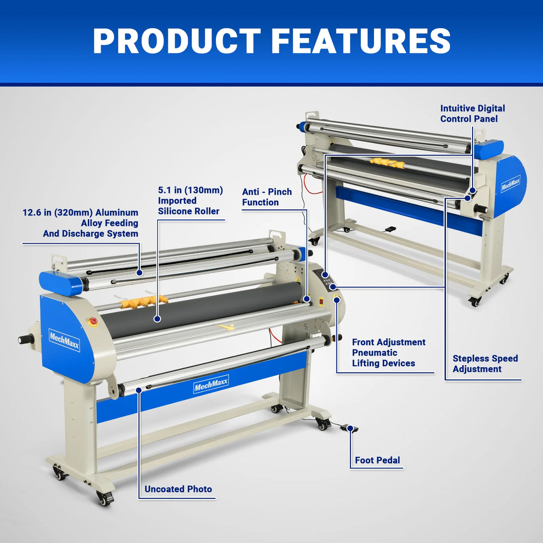MechMaxx 67" Wide Format Full Auto Cold & Heat Assisted Pneumatic Laminator Machine with 4 Trimmers, Max Speed 52.5 ft/min, 63" Max Laminating Width, 1.1" Max Thickness, Infrared Heating, Digital Control (Requires Air Compressor, Not Included)-1700-A3 - view 4