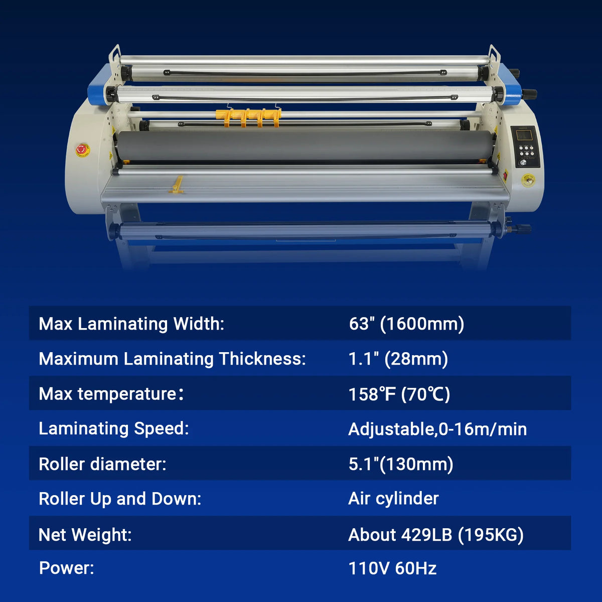 MechMaxx 67" Wide Format Full Auto Cold & Heat Assisted Pneumatic Laminator Machine with 4 Trimmers, Max Speed 52.5 ft/min, 63" Max Laminating Width, 1.1" Max Thickness, Infrared Heating, Digital Control (Requires Air Compressor, Not Included)-1700-A3 - view 7