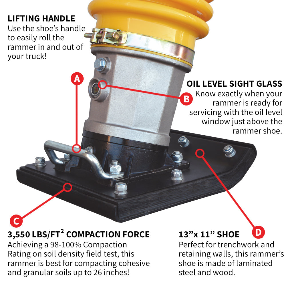 3.6HP Honda Vibratory Rammer Jumping Jack Tamper with Honda GXR120 Engine Impact Force 3,550 lbs/ft - view 7