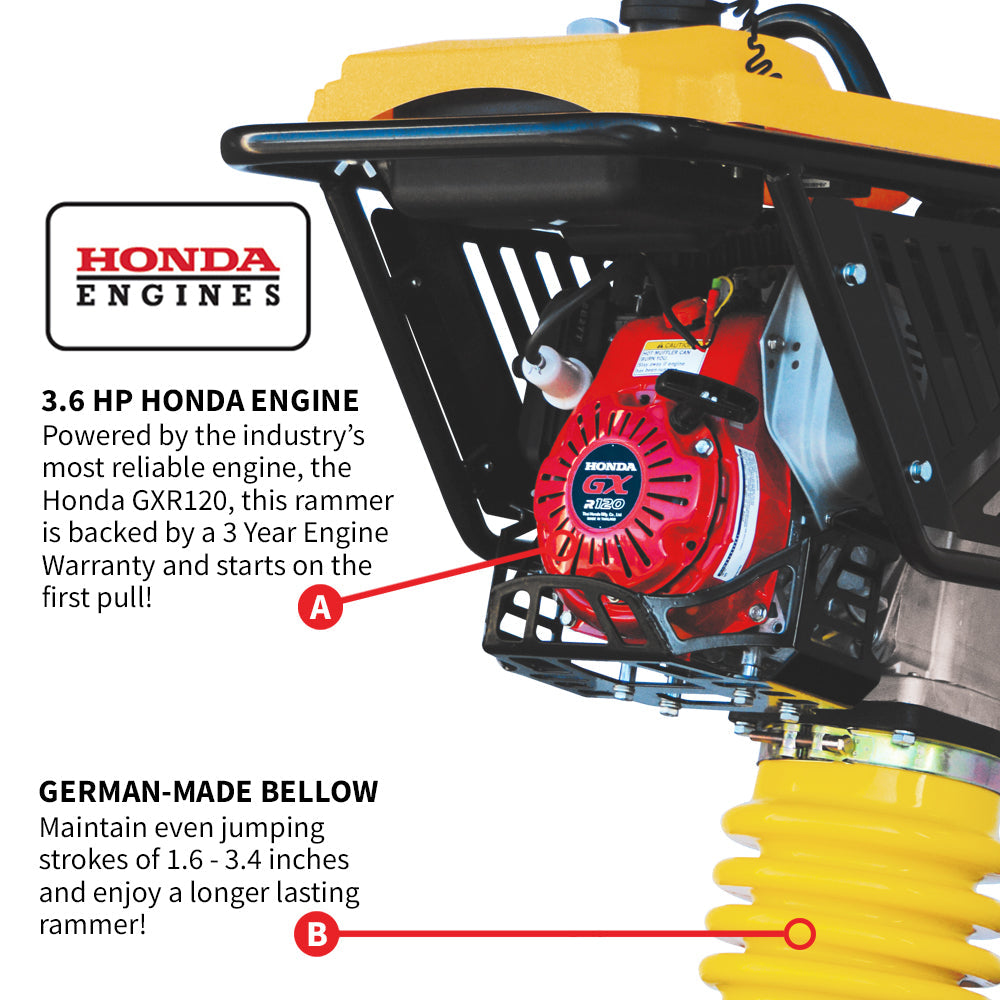 3.6HP Honda Vibratory Rammer Jumping Jack Tamper with Honda GXR120 Engine Impact Force 3,550 lbs/ft - view 5