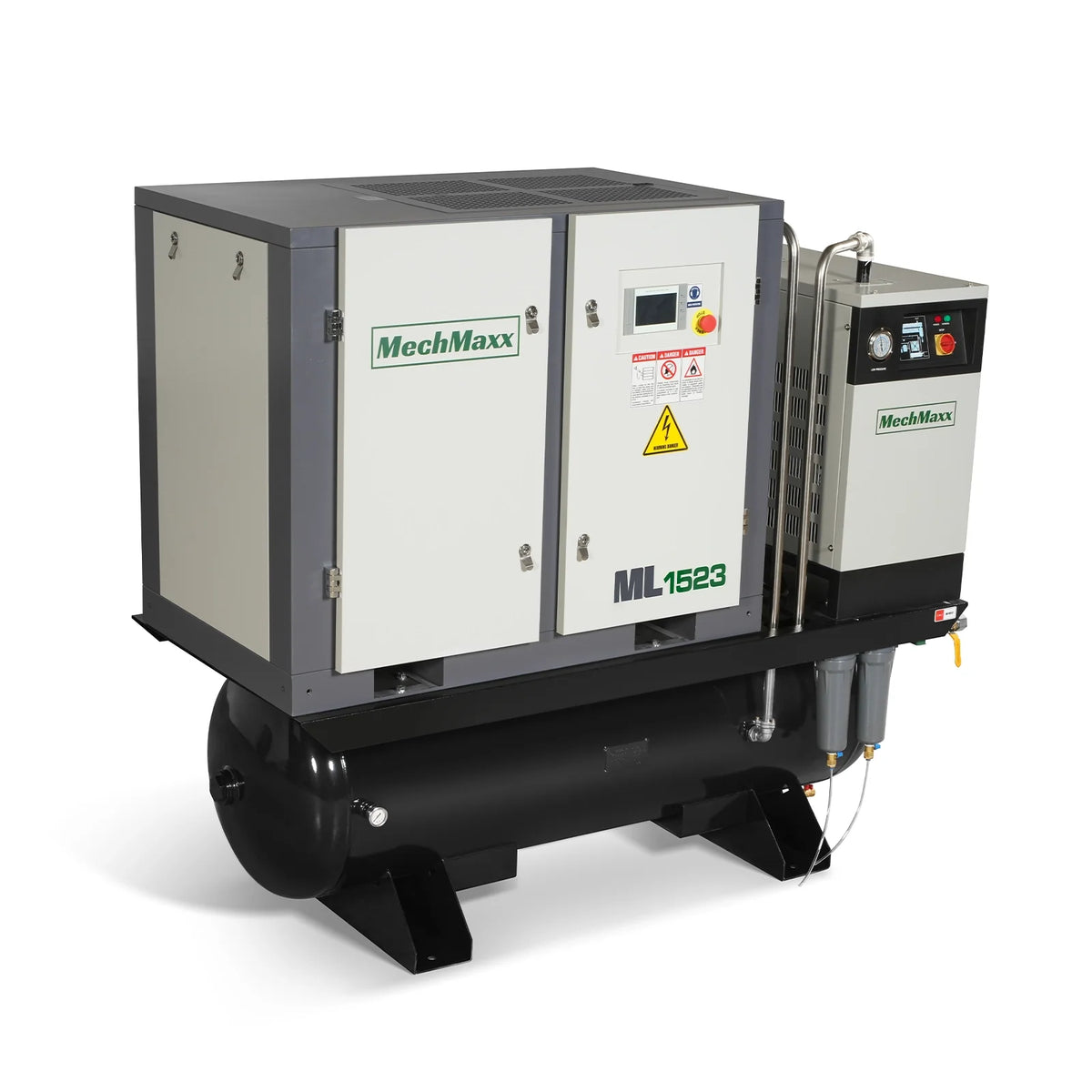 MechMaxx 15HP Combined Rotary Screw Air Compressor with Dryer & 105-Gal ASME Tank | 45 CFM, 116 PSI, 230V 3-Phase - Industrial Grade
