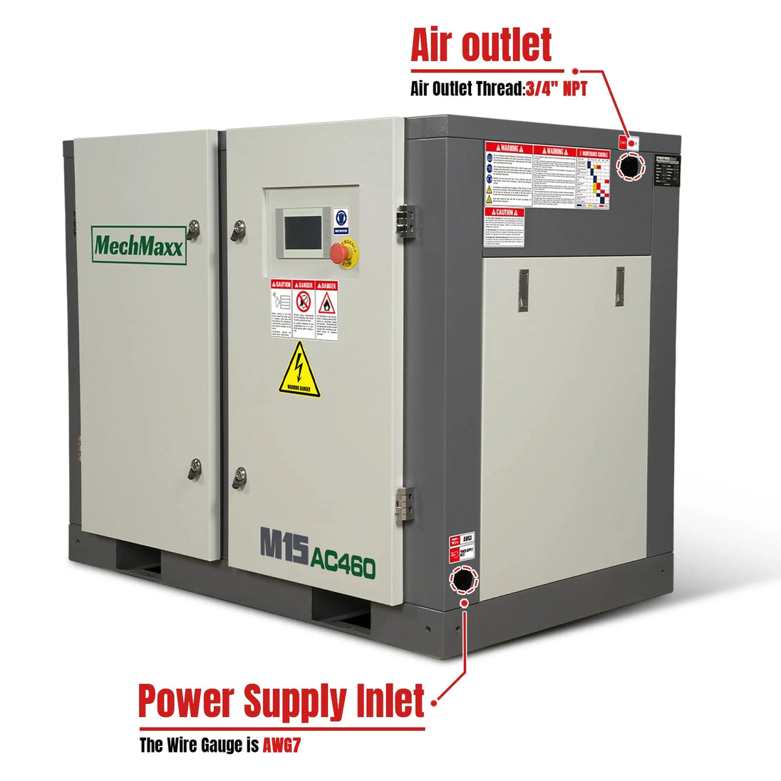 MechMaxx 15HP Rotary Screw Air Compressor - 45 CFM, 116 PSI, 460V 3-Phase | Industrial-Grade - view 2