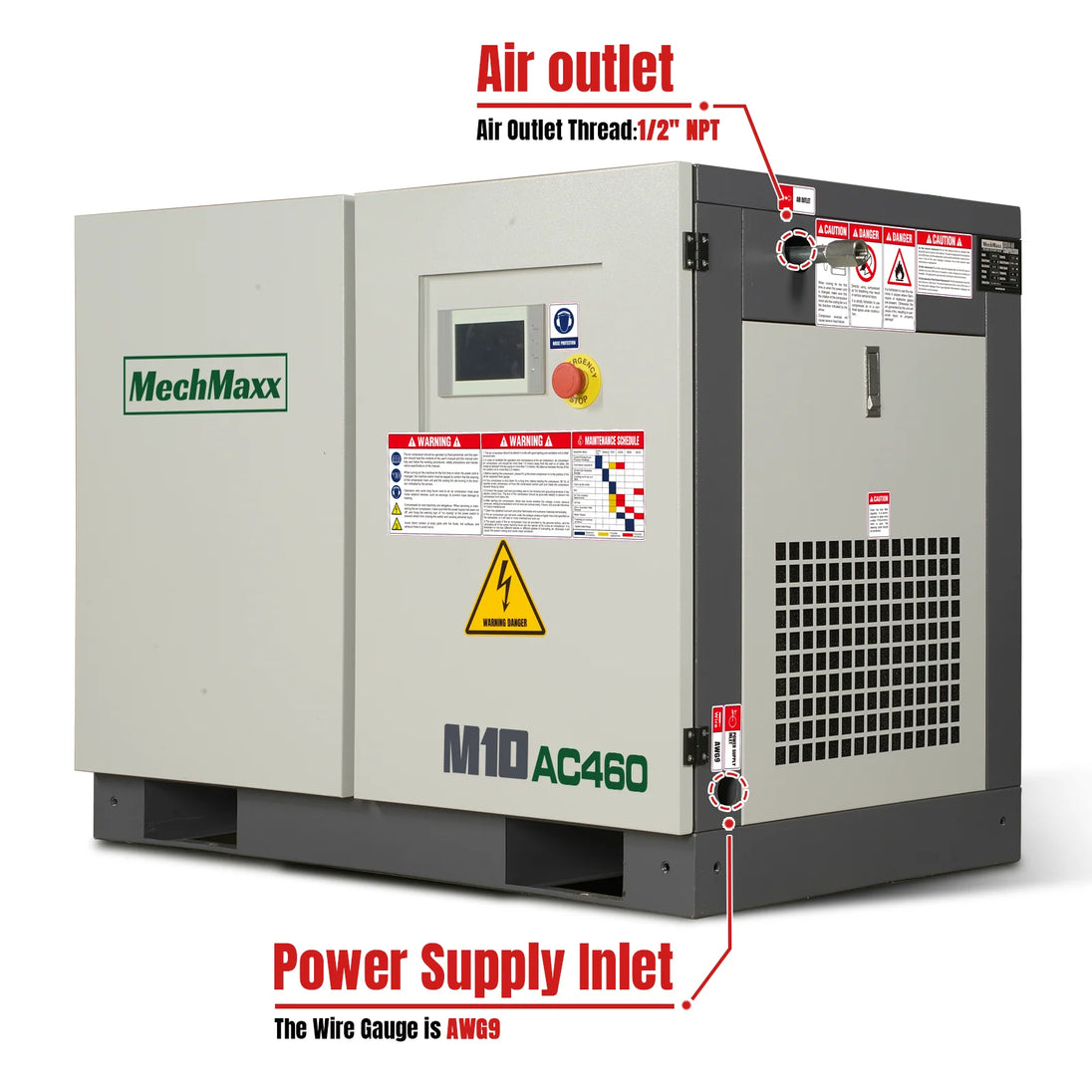 MechMaxx 10HP Rotary Screw Air Compressor - 32 CFM, 116 PSI, 460V 3-Phase | Industrial-Grade - view 2