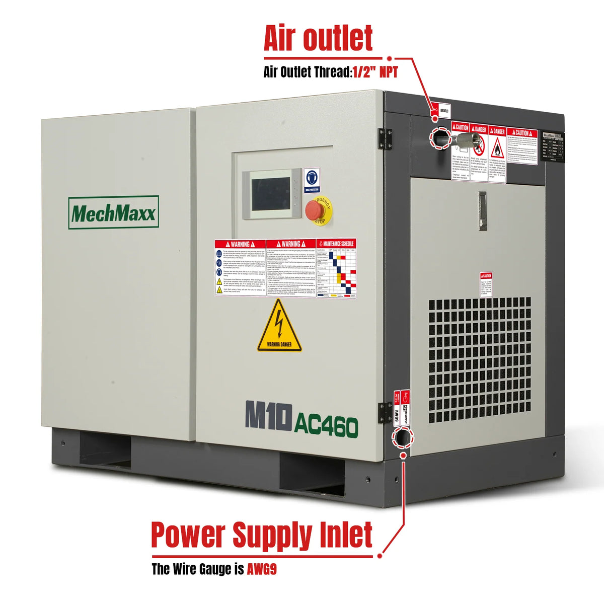 MechMaxx 10HP Rotary Screw Air Compressor - 32 CFM, 116 PSI, 460V 3-Phase | Industrial-Grade - view 2