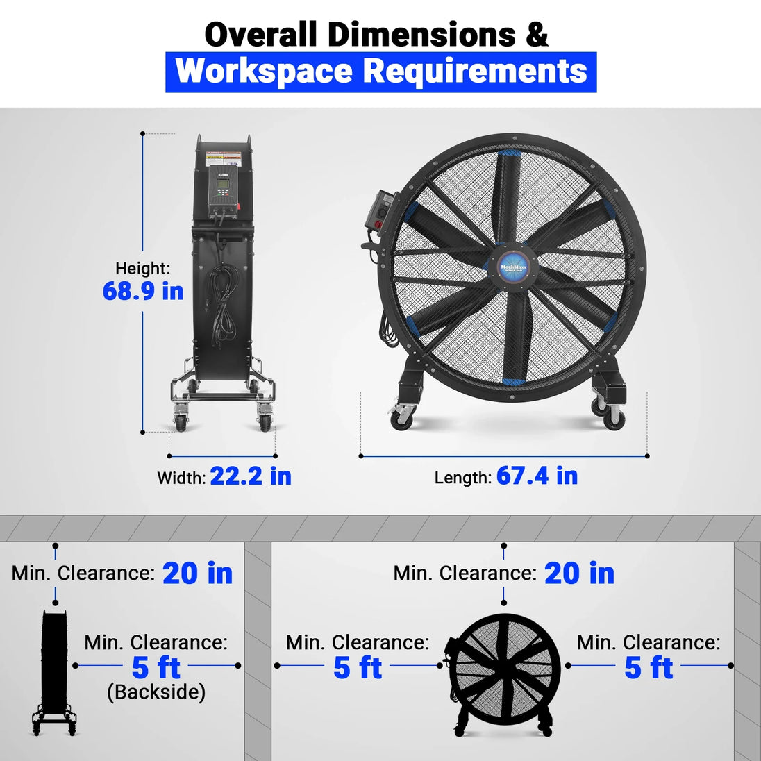 MechMaxx 59" Portable Industrial Fan with Variable High-Efficiency PMSM Motor,Mobile High Volume Floor Fan for Warehouse,Workshop & Gym - view 2