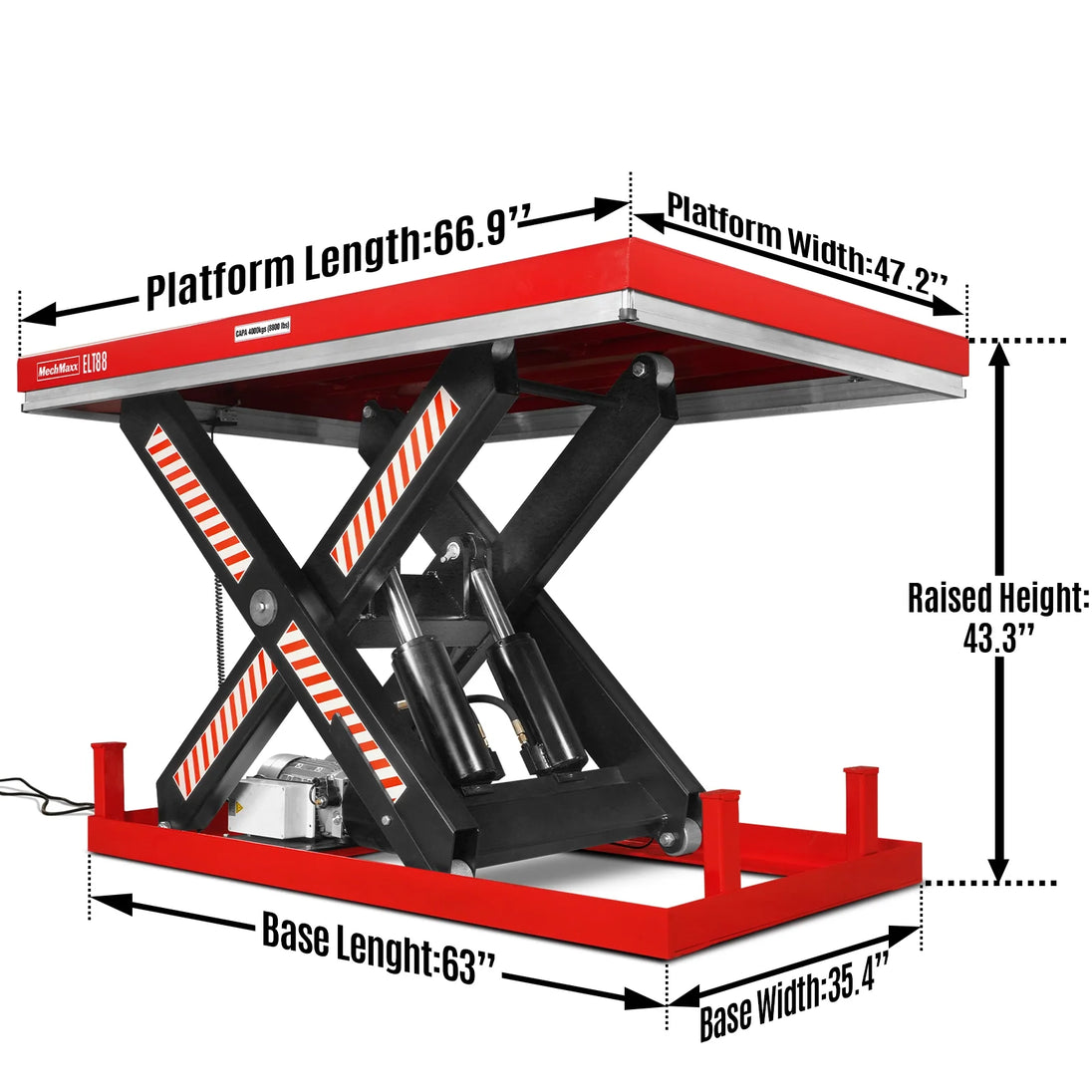 MechMaxx 8800lbs Capacity Stationary Hydraulic Lift Table, 66.9" x 47.2" Platform, 43.3" Height, UL Certified Motor, ELT88 - view 2