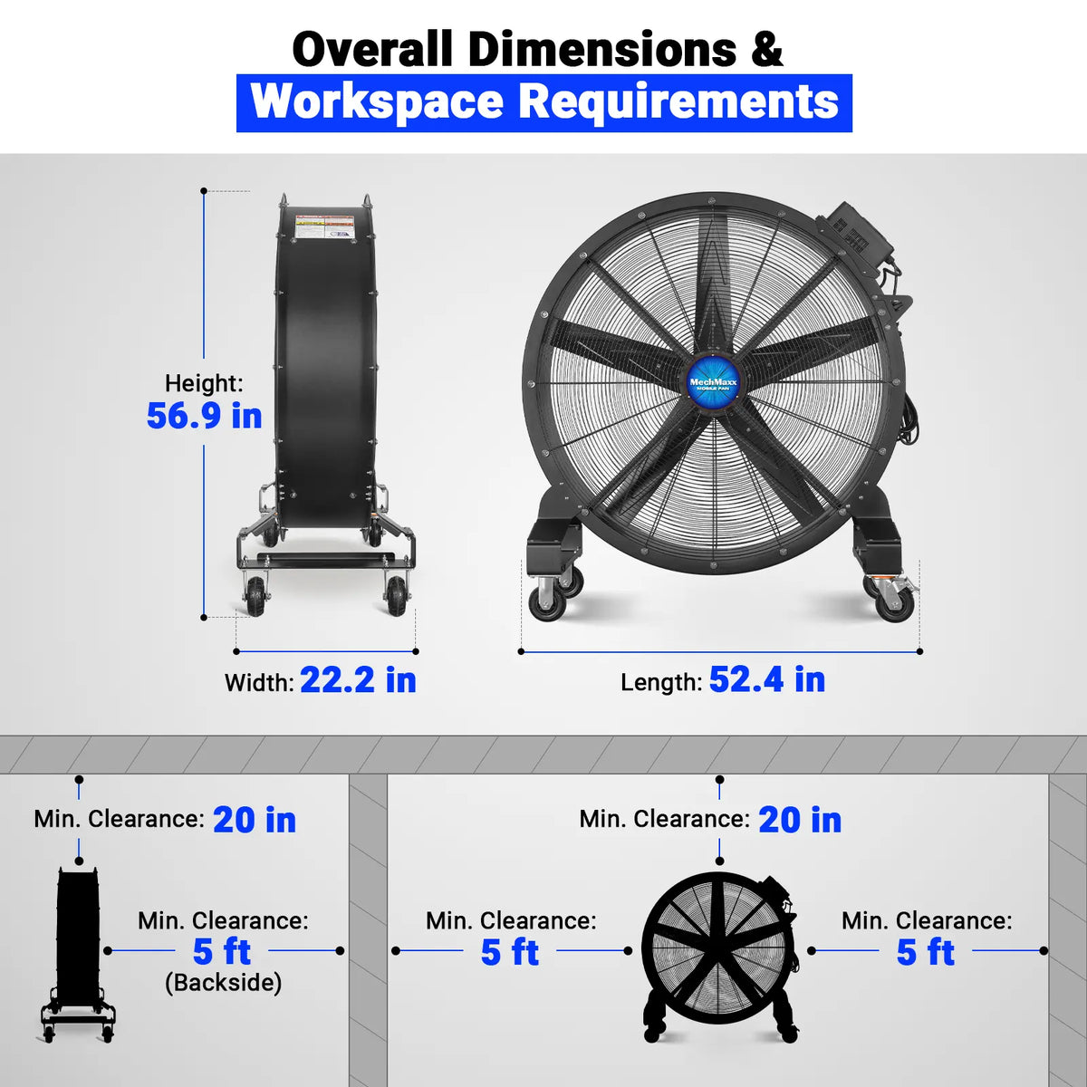 MechMaxx 47" Portable Industrial Floor Fan — Variable-Speed PMSM Motor