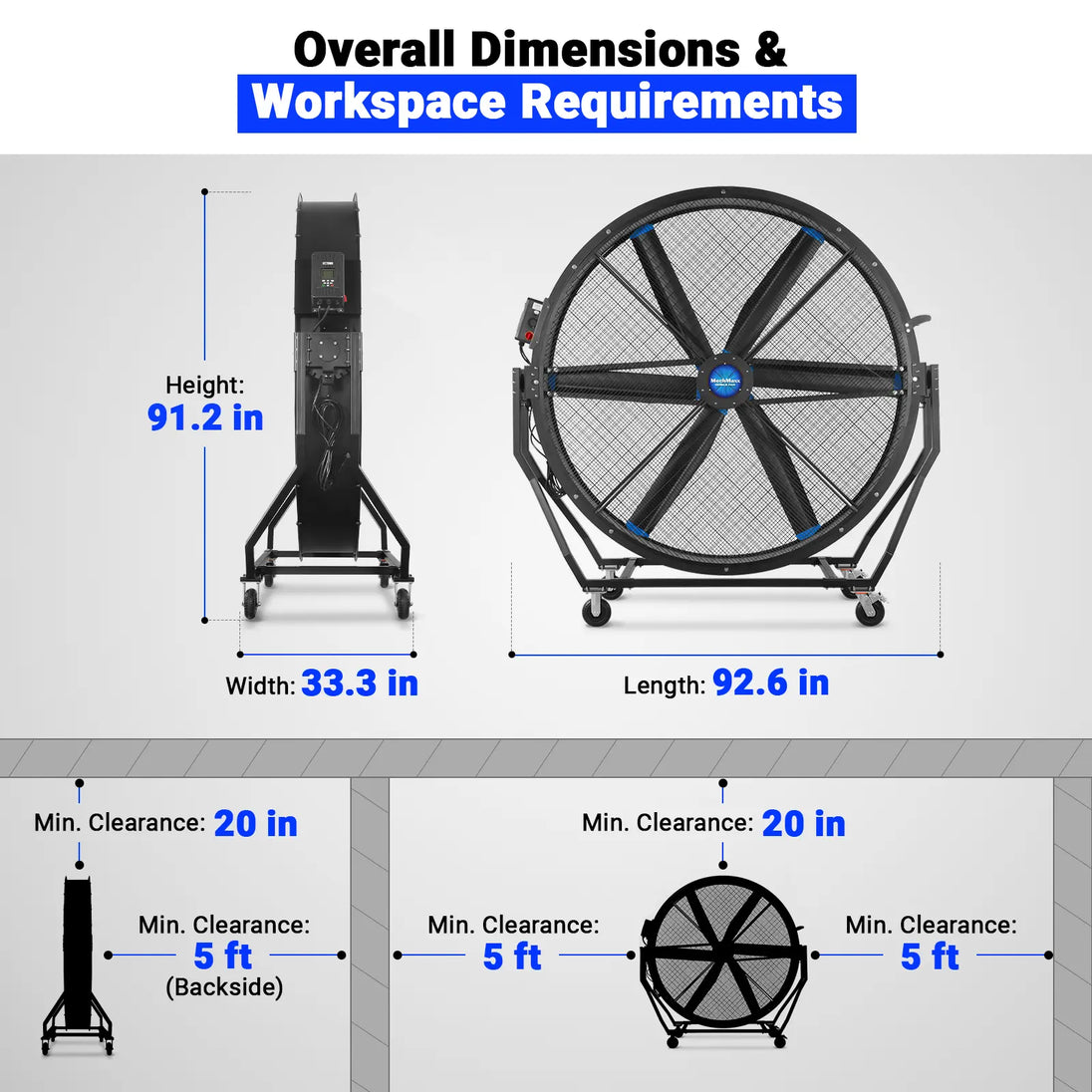 MechMaxx 79" Portable Industrial Floor Fan, Tiltable — Variable-Speed PMSM Motor