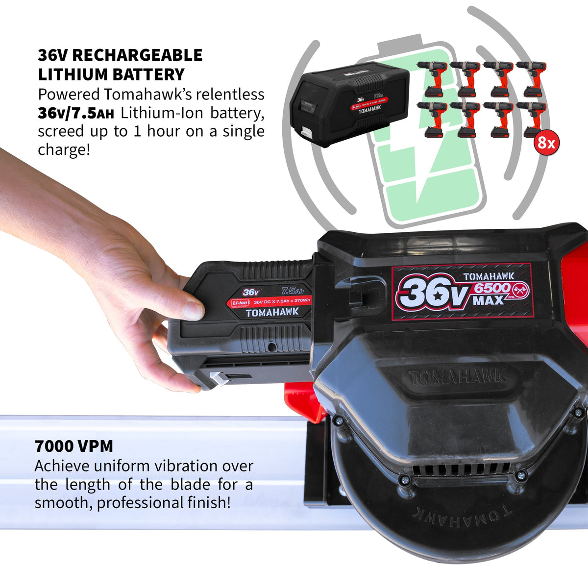 Tomahawk Battery Power Screed 36V 7ah Single Aluminum Blade Bundle (Choose 4ft, 6ft, 8ft, 10ft, 12ft, 14ft) - view 6