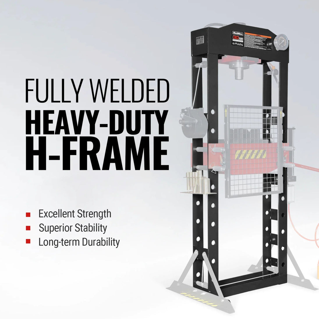 MechMaxx 30 Ton H-Frame Air/Hydraulic Shop Press with Hand Winch & Press Pin Kit, Fully Welded Steel Frame, Safety Guard, Foot Pedal Control, HSP30 - view 3