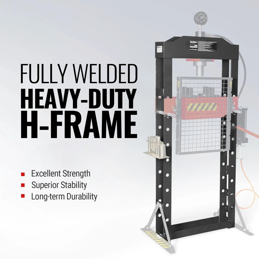 MechMaxx 20 Ton H-Frame Air/Hydraulic Shop Press with Press Pin Kit, Fully Welded Steel Frame, Safety Guard, Foot Pedal Control, HSP20 - view 3