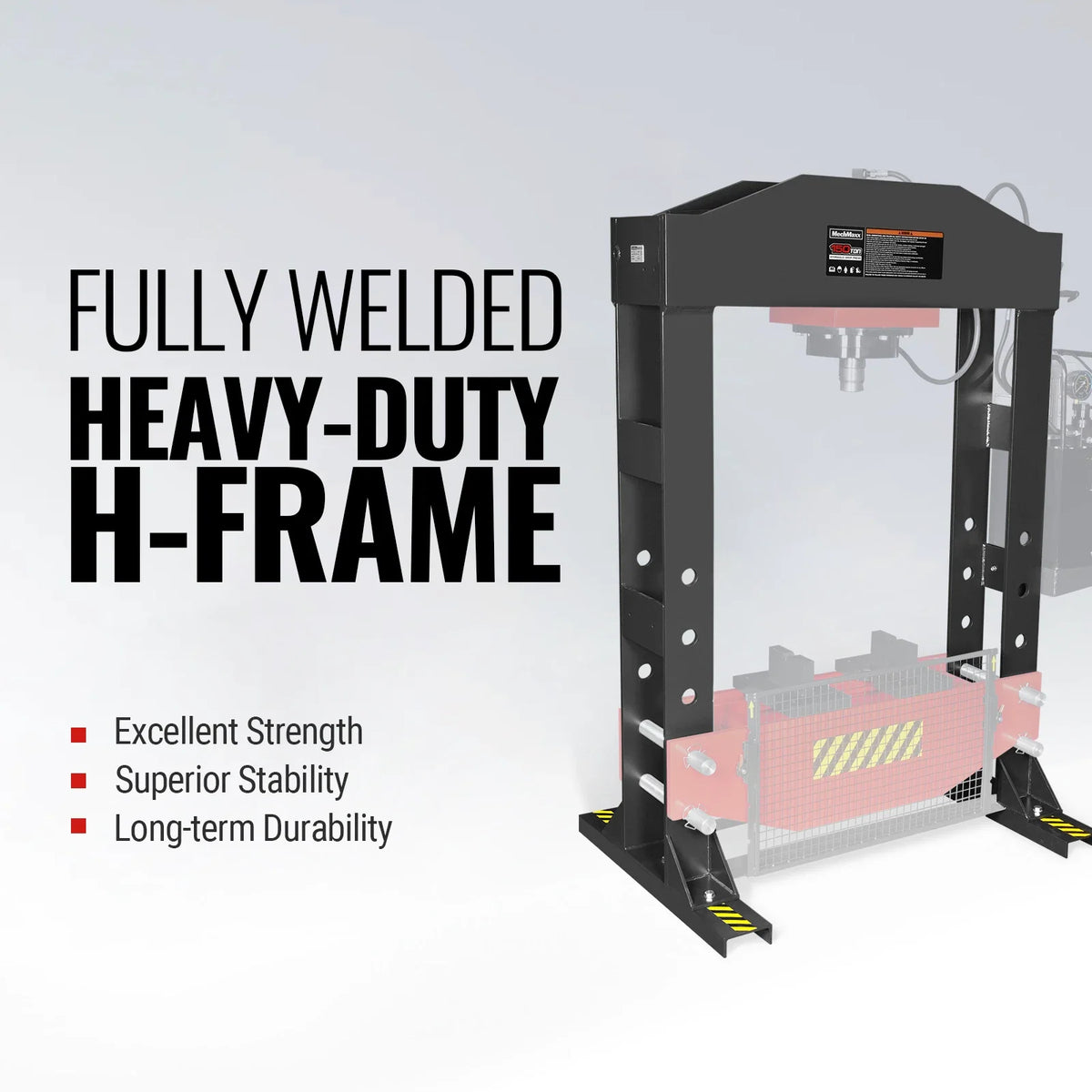 MechMaxx 150 Ton H-Frame Electric Hydraulic Shop Press with Double-Acting Cylinder & Chain-Driven Table Lift, 110V Motor, Fully Welded Steel Frame, Safety Guard, HSP150E - view 3