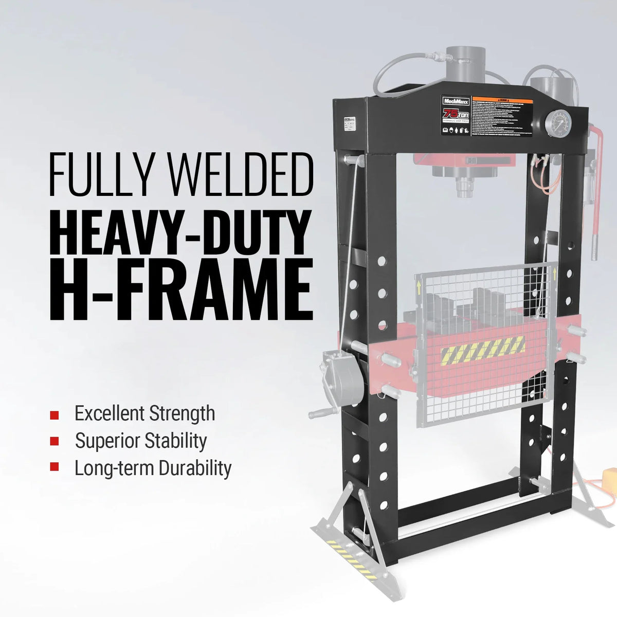 MechMaxx 75 Ton H-Frame Air/Hydraulic Shop Press with Hand Winch, Fully Welded Steel Frame, Safety Guard, Foot Pedal Control, HSP75 - view 3