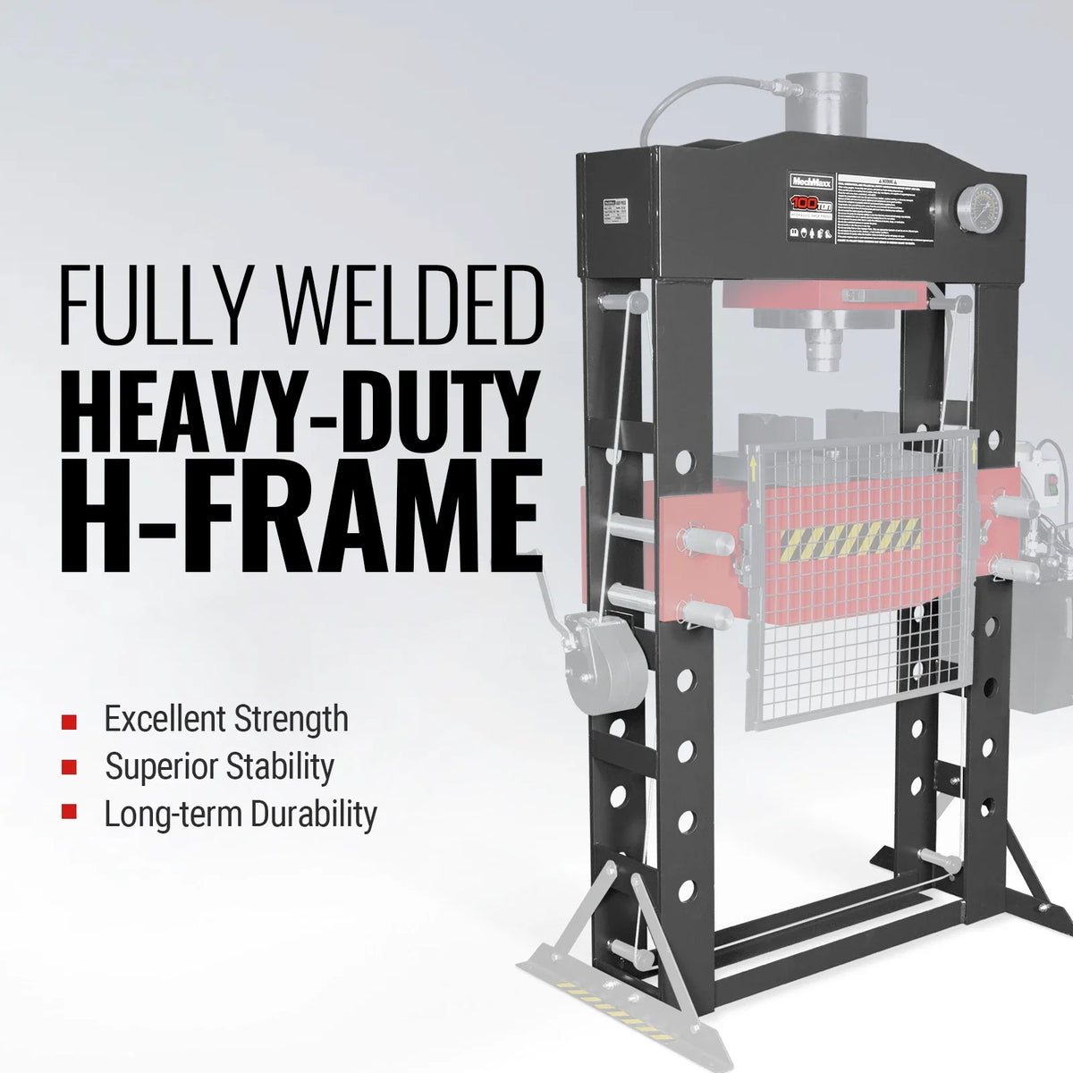 MechMaxx 100 Ton H-Frame Electric Hydraulic Shop Press with Hand Winch, 110V Motor, Fully Welded Steel Frame, Safety Guard, HSP100E - view 3