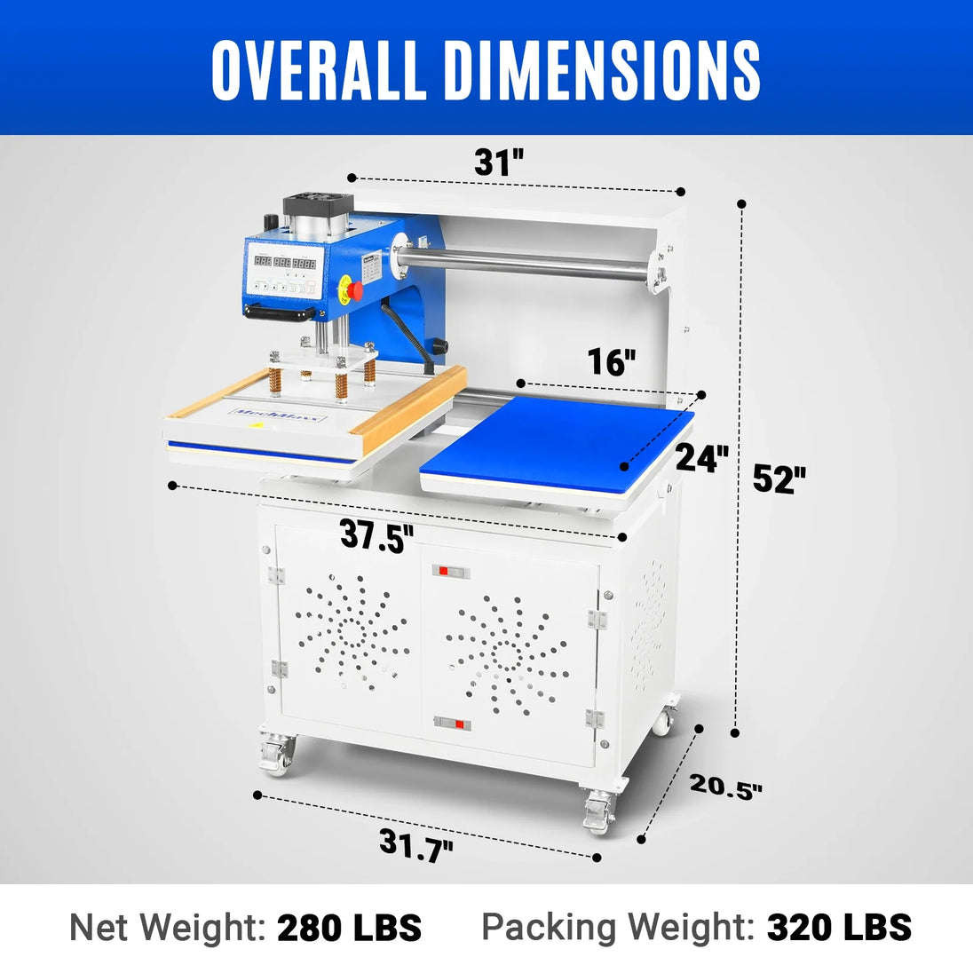 MechMaxx 16x24 Inch Commercial Pneumatic Dual Platen Heat Press - Auto Lift Sublimation Transfer Machine with Storage Base Cabinet (110V 1650W) - view 2