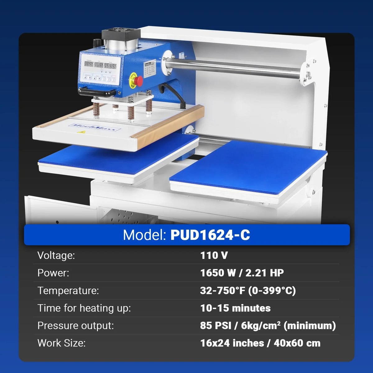 MechMaxx 16x24 Inch Commercial Pneumatic Dual Platen Heat Press - Auto Lift Sublimation Transfer Machine with Storage Base Cabinet (110V 1650W) - view 3