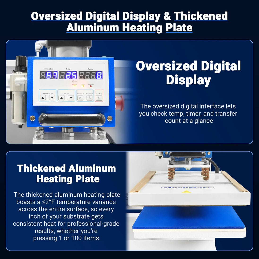 MechMaxx 16x24 Inch Commercial Pneumatic Dual Platen Heat Press - Auto Lift Sublimation Transfer Machine with Storage Base Cabinet (110V 1650W) - view 6
