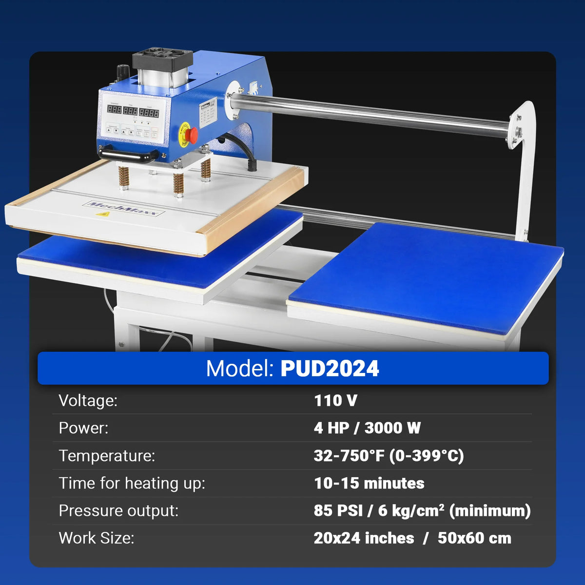MechMaxx 20x24 Inch (50x60cm) Commercial Pneumatic Dual Platen Heat Press Auto Lift Sublimation Transfer Machine with AIRTAC Pneumatic Components (110V 4HP) - view 3
