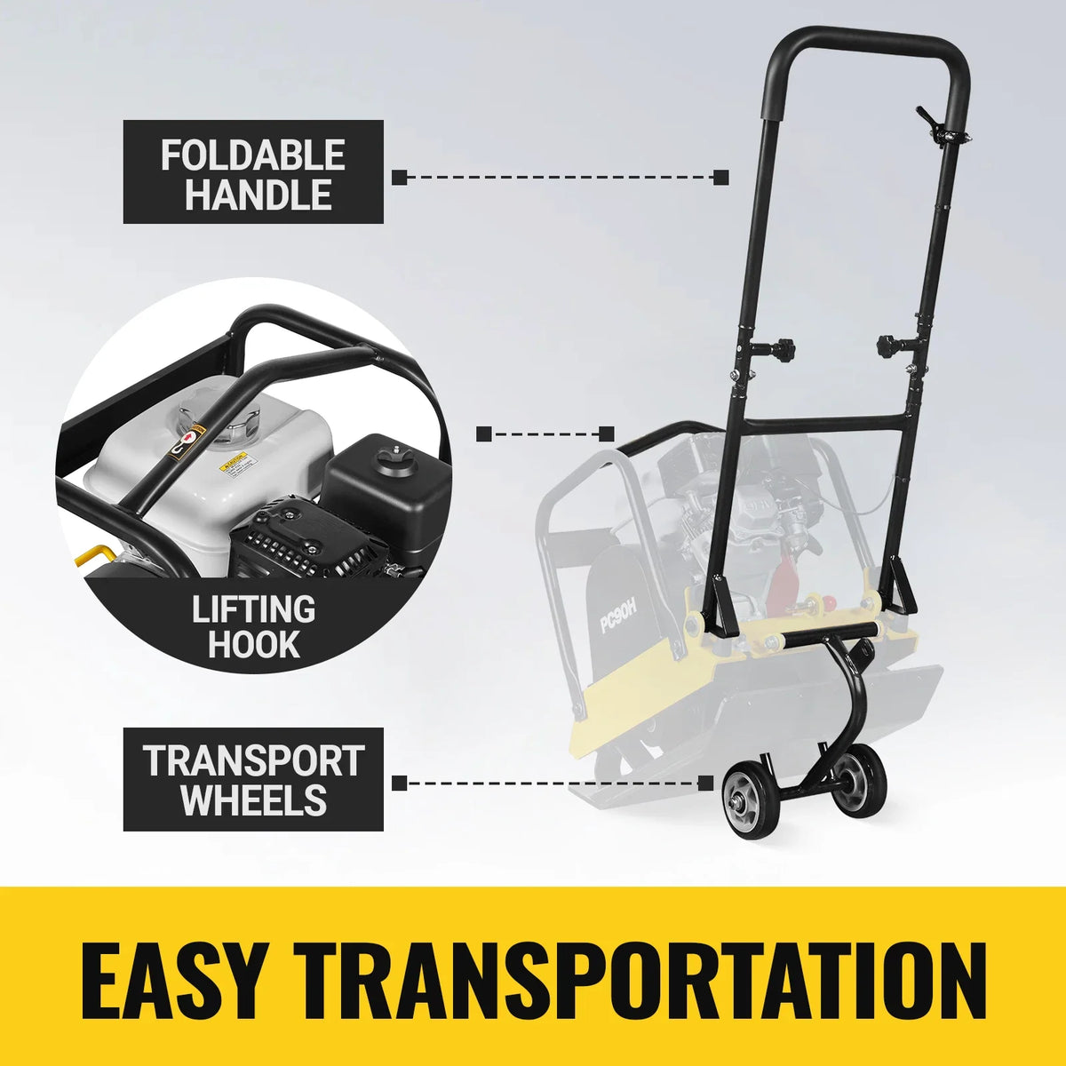 MechMaxx Honda GX160 Vibratory Plate Compactor with Wheel Kit, 3600 lb Centrifugal Force for Soil, Gravel, Asphalt and Paver Base, PC90H - view 7