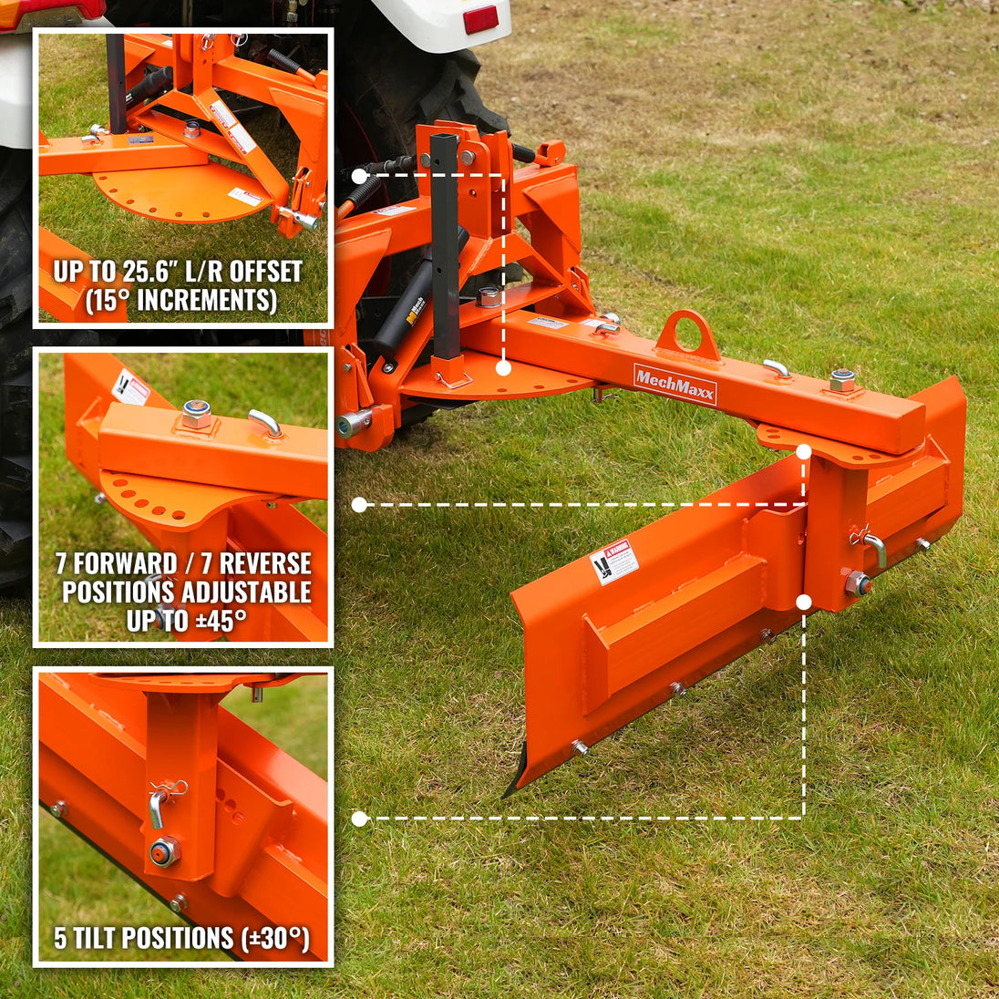 MechMaxx 60" 6-Way Rear Blade 3 Point Hitch Tractor Attachment, RB60S - view 3