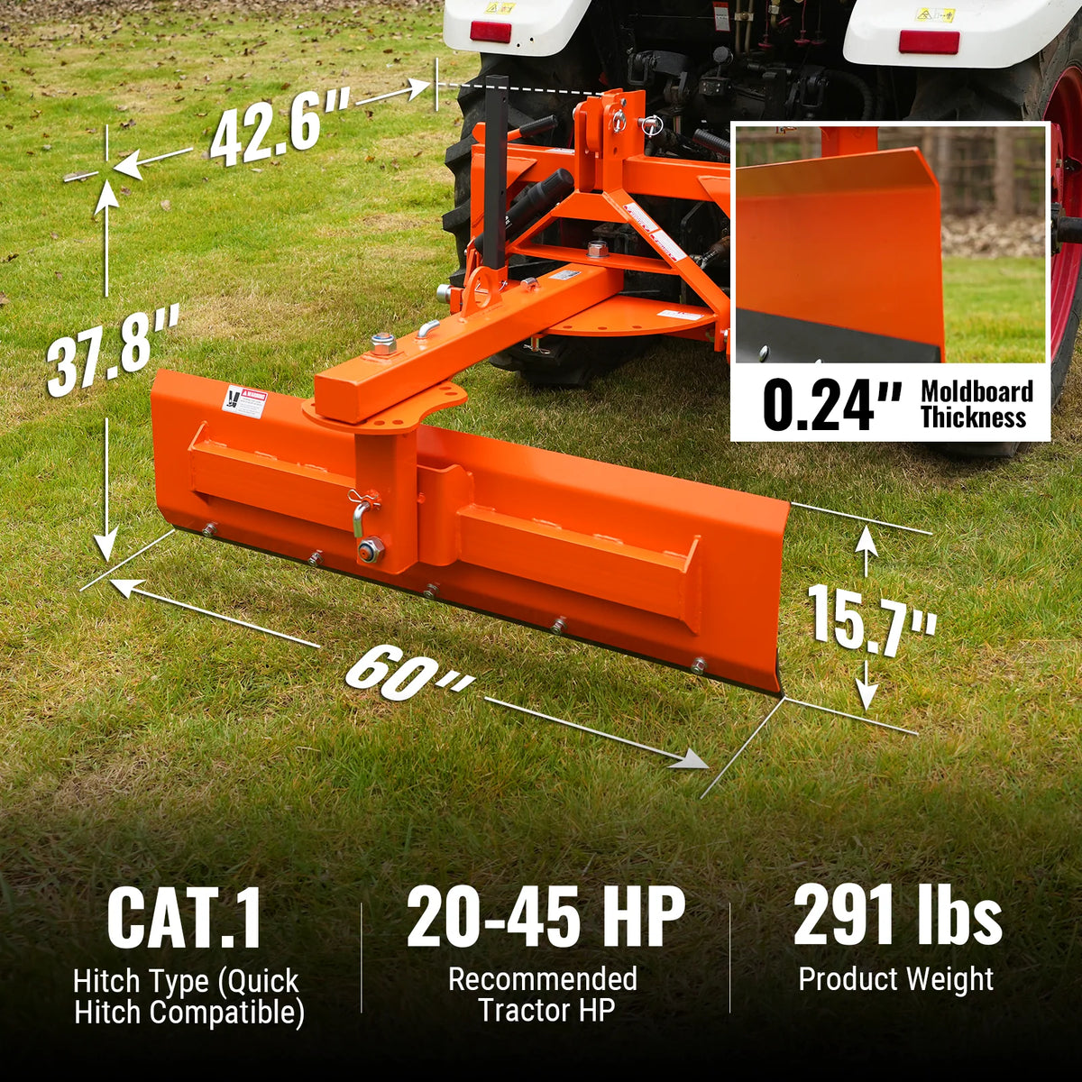 MechMaxx 60" 6-Way Rear Blade 3 Point Hitch Tractor Attachment, RB60S - view 2