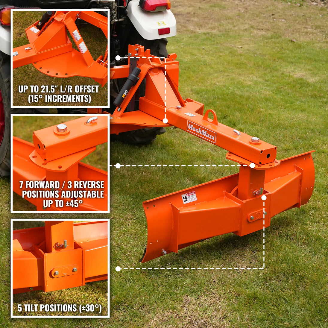 MechMaxx 60" Heavy Duty 6-Way Rear Blade 3 Point Hitch Tractor Attachment, RB60SE - view 3