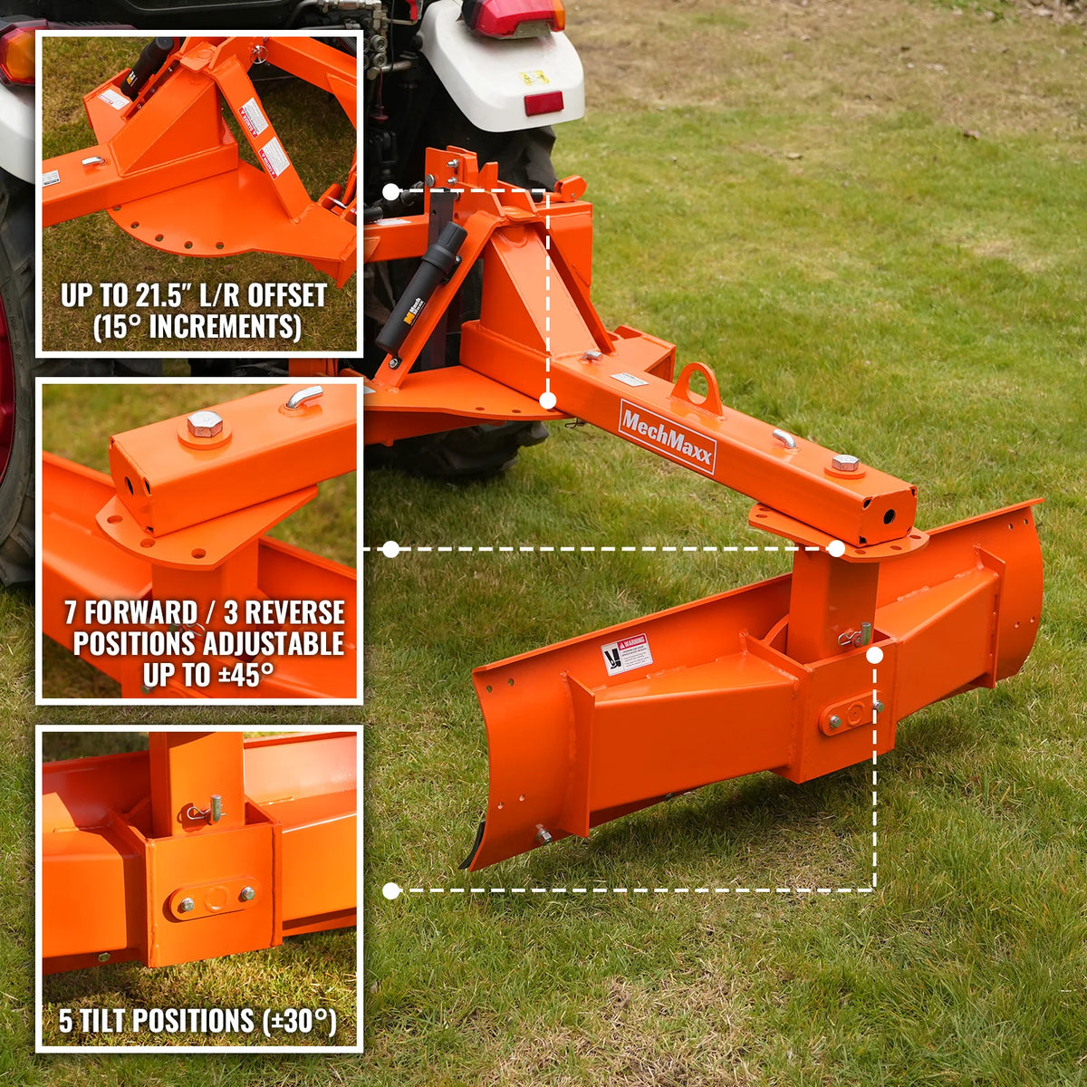 MechMaxx 60" Heavy Duty 6-Way Rear Blade 3 Point Hitch Tractor Attachment, RB60SE - view 3