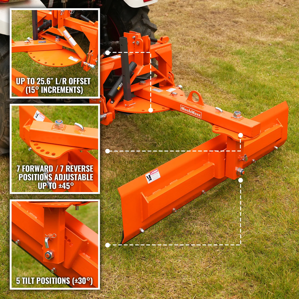MechMaxx 72" 6-Way Rear Blade 3 Point Hitch Tractor Attachment, RB72S - view 3