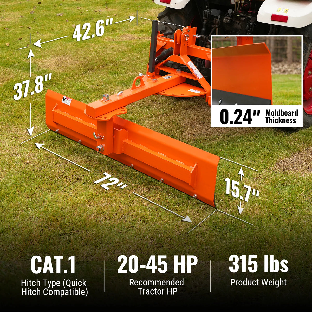 MechMaxx 72" 6-Way Rear Blade 3 Point Hitch Tractor Attachment, RB72S - view 2