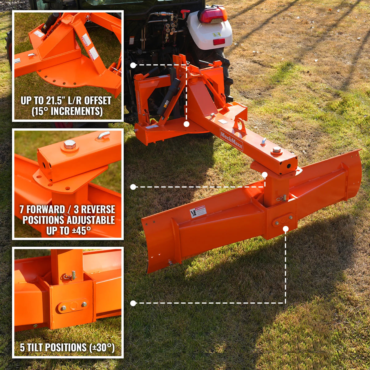 MechMaxx 72" Heavy Duty 6-Way Rear Blade 3 Point Hitch Tractor Attachment, RB72SE - view 3