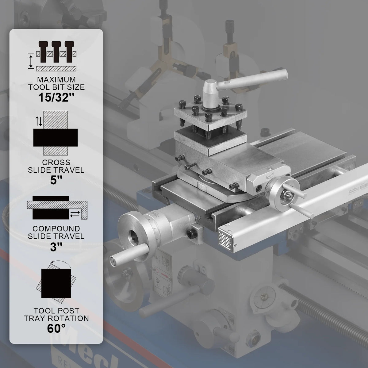 MechMaxx 1.5 HP 10'' x 30'' Combination Lathe Milling Drilling Machine, 1.5'' Spindle Bore, 0-2000 RPM Variable Speed, High Precision Benchtop Lathe for Metalworking – Without Stand 1030VC - view 4