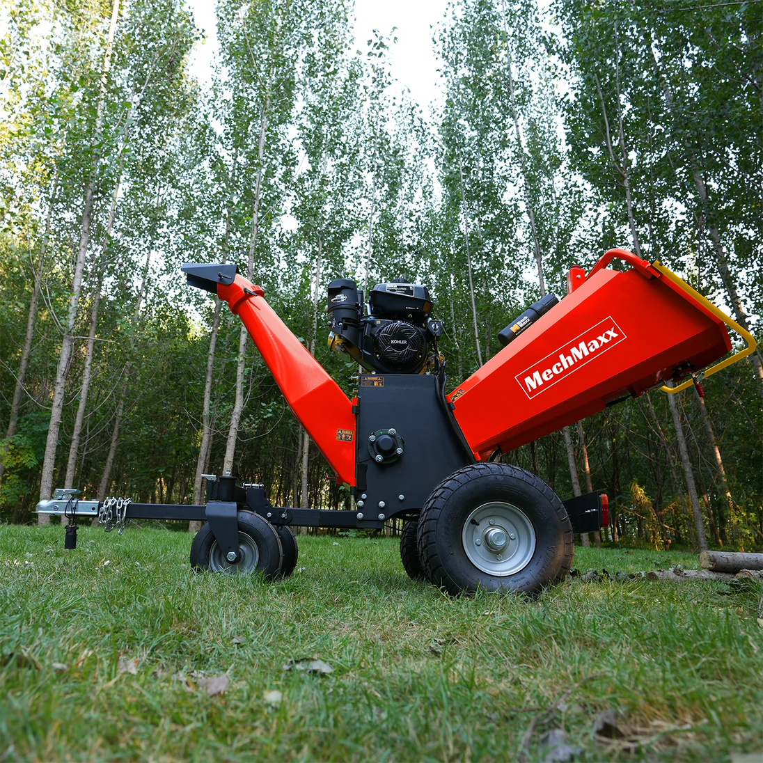MechMaxx 6" Wood Chipper — Kohler 429cc, 4-Wheel Tow with Taillights