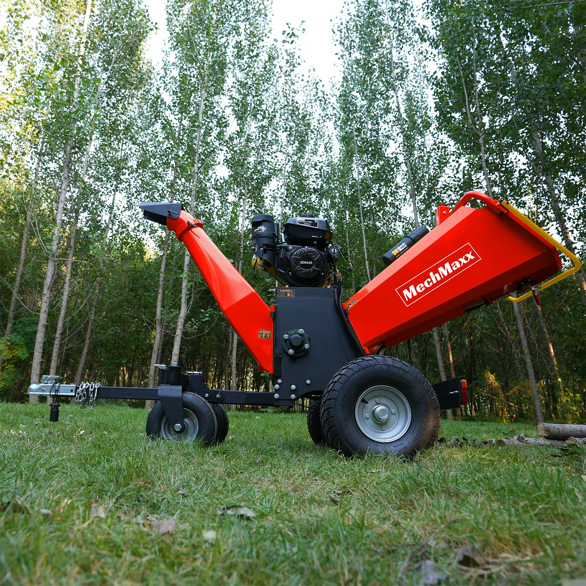 MechMaxx 6" Wood Chipper — Kohler 429cc, 4-Wheel Tow with Taillights
