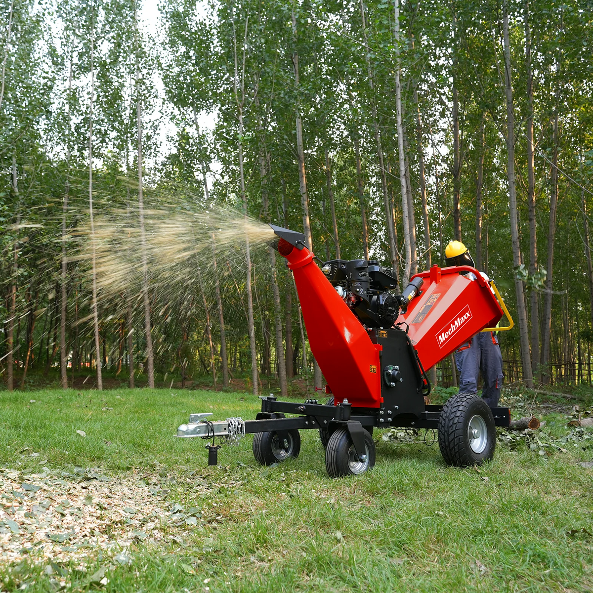 MechMaxx 6" Wood Chipper — Kohler 429cc, 4-Wheel Tow with Taillights