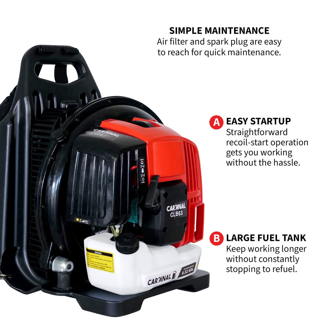Cardinal 63.3cc Backpack Leaf Blower 675 CFM 196 MPH Gas Powered Professional Lawn Care Landscaping Yard Cleanup - view 4
