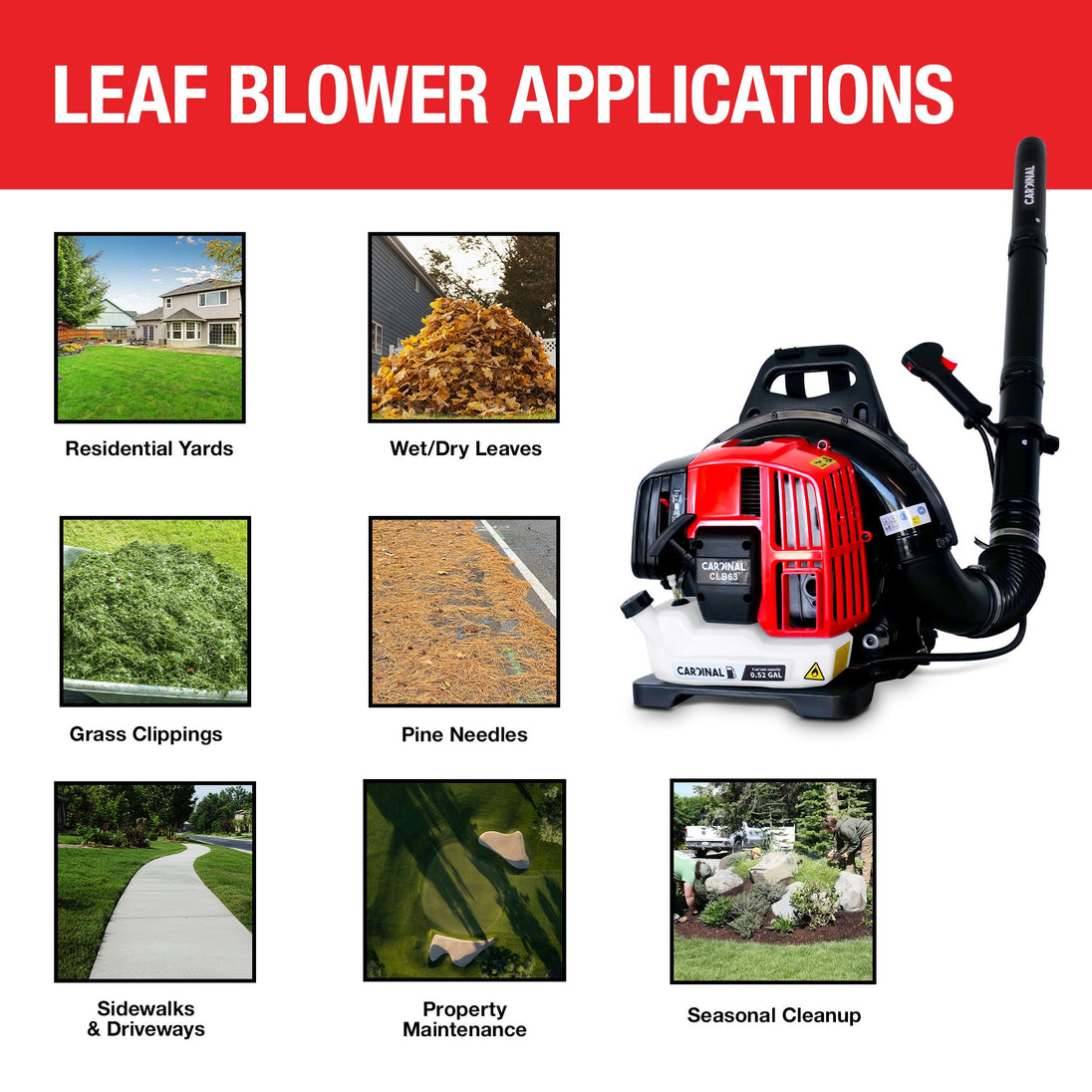 Cardinal 63.3cc Backpack Leaf Blower 675 CFM 196 MPH Gas Powered Professional Lawn Care Landscaping Yard Cleanup - view 7